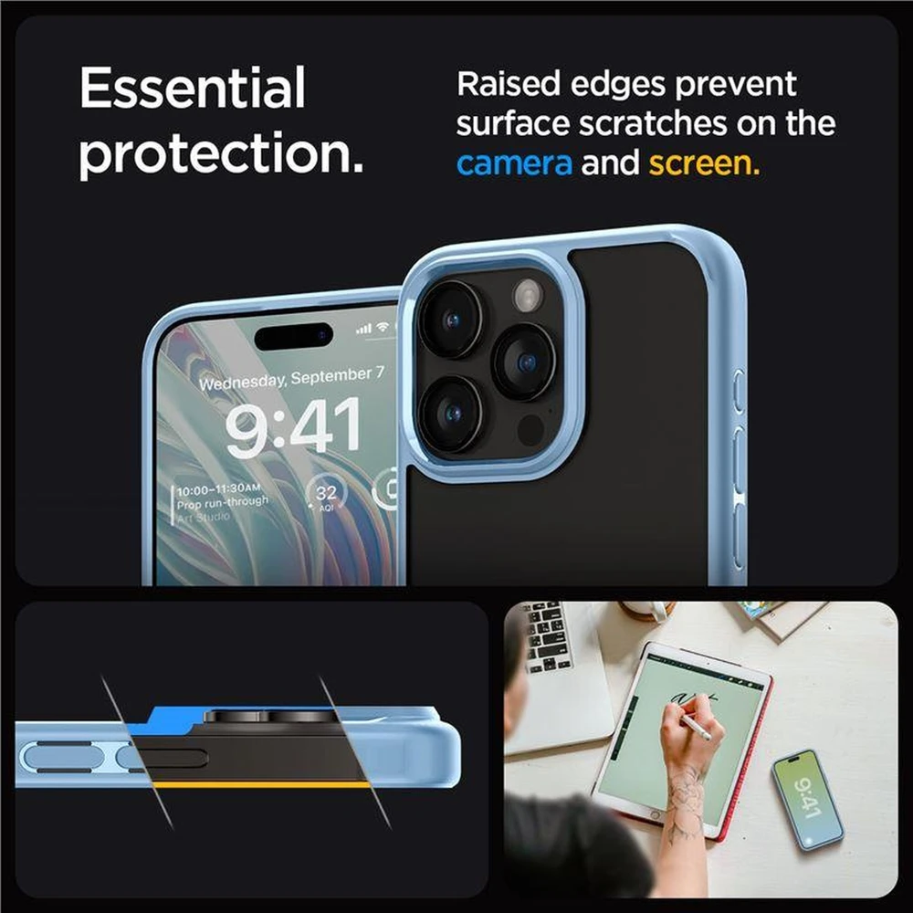 Spigen Crystal Hybrid, sierra dėklas telefonui mėlynos spalvos – Apple iPhone 15 Pro Max