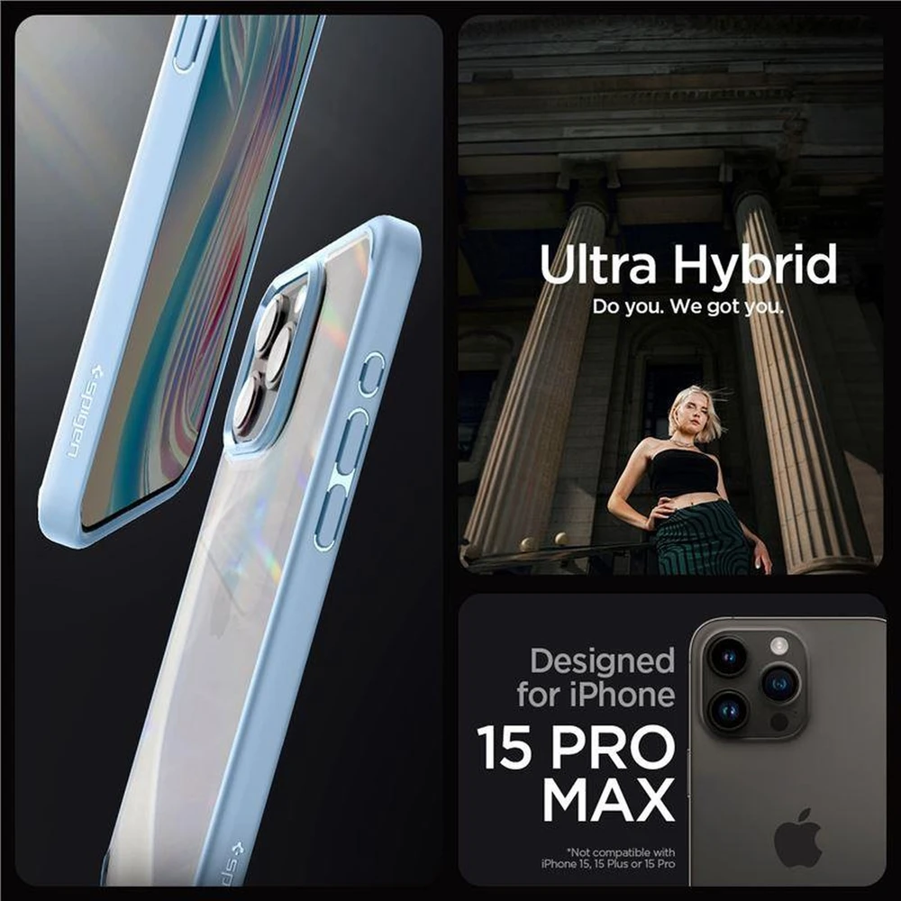 Spigen Crystal Hybrid, sierra dėklas telefonui mėlynos spalvos – Apple iPhone 15 Pro Max