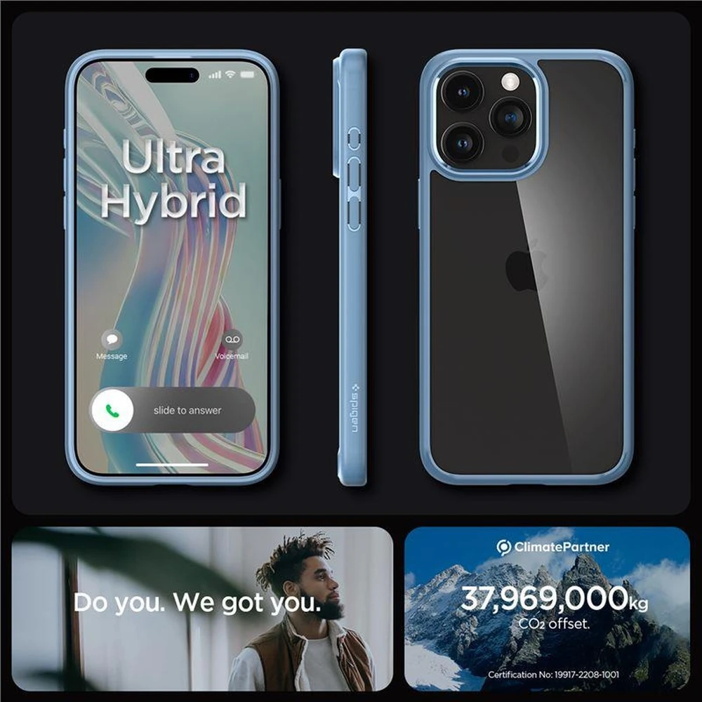 Spigen Crystal Hybrid, sierra dėklas telefonui mėlynos spalvos – Apple iPhone 15 Pro Max