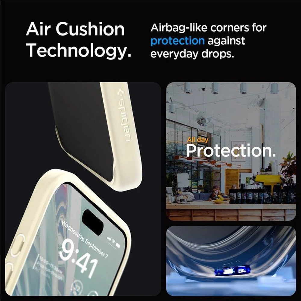 Dėklas „Spigen Crystal Hybrid“, smėlio spalvos – „iPhone 15 Pro Max“
