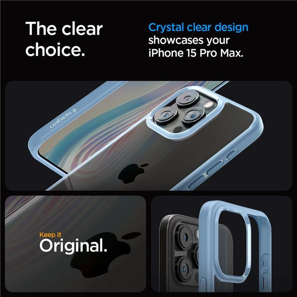 Spigen Crystal Hybrid, sierra dėklas telefonui mėlynos spalvos – Apple iPhone 15 Pro Max