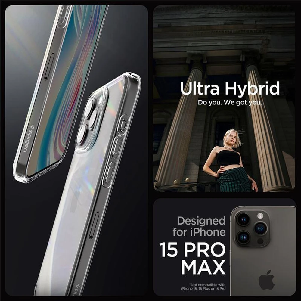 Spigen Crystal Hybrid, crystal dėklas telefonui skaidrus – Apple iPhone 15 Pro Max