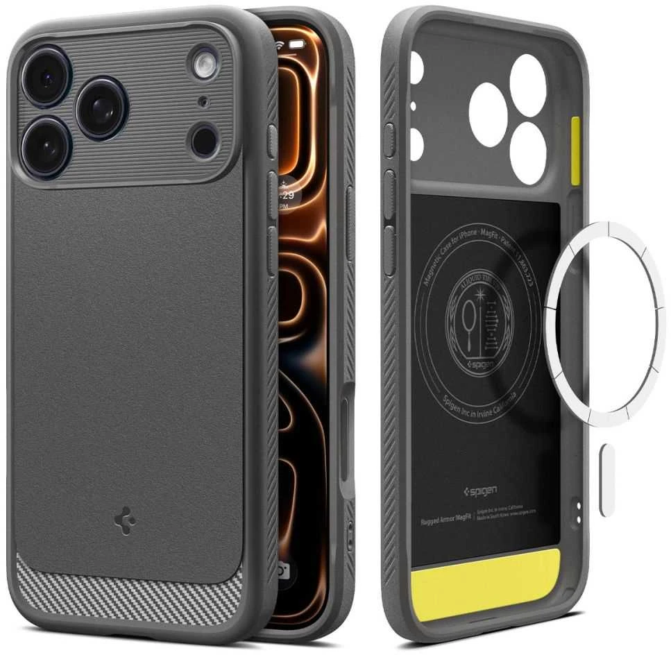 Spigen Rugged Armor Mag MagSafe dėklas skirtas Apple iPhone 17 Pro – pilkos spalvos