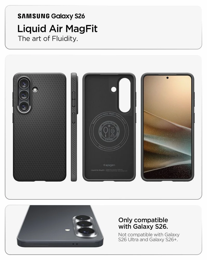 Spigen Liquid Air Mag MagSafe dėklas skirtas Samsung Galaxy S26 – juodos spalvos