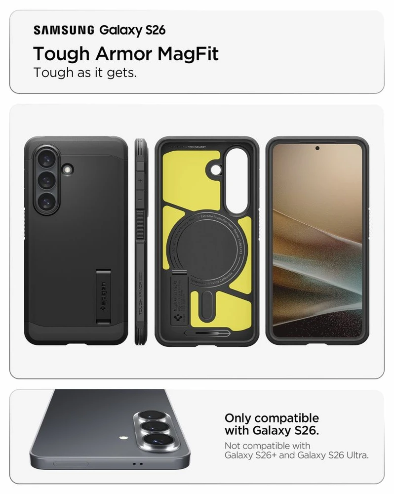 Spigen Tough Armor Mag MagSafe dėklas skirtas Samsung Galaxy S26 – juodos spalvos