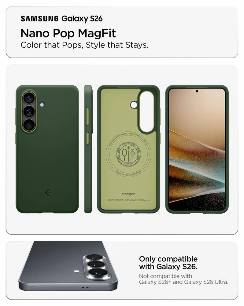 Spigen Nano Pop Mag MagSafe dėklas skirtas Samsung Galaxy S26 – žalios spalvos