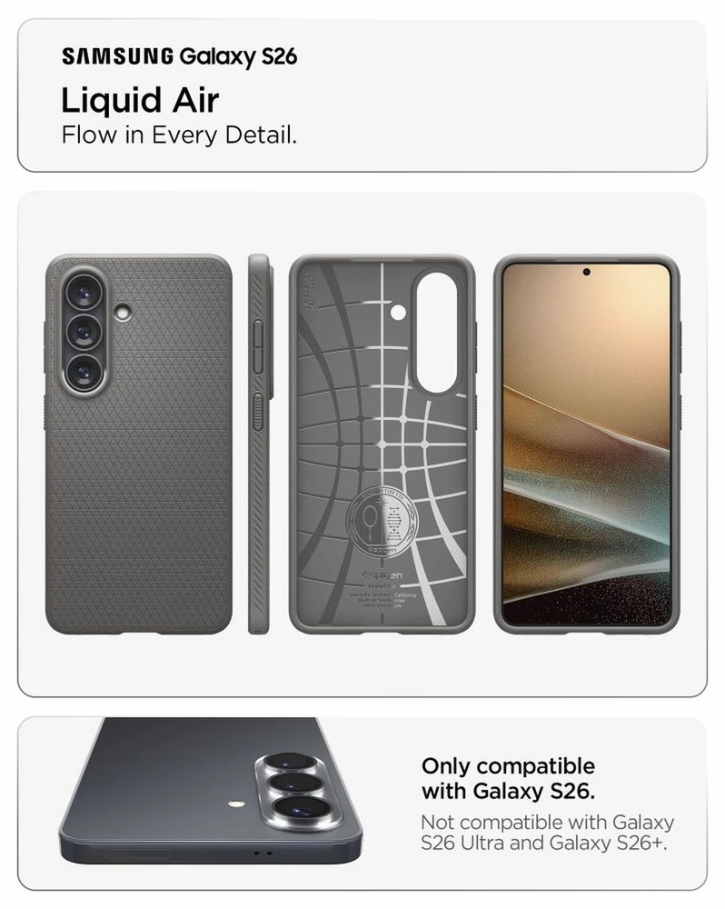 Spigen Liquid Air dėklas skirtas Samsung Galaxy S26 – pilkos spalvos