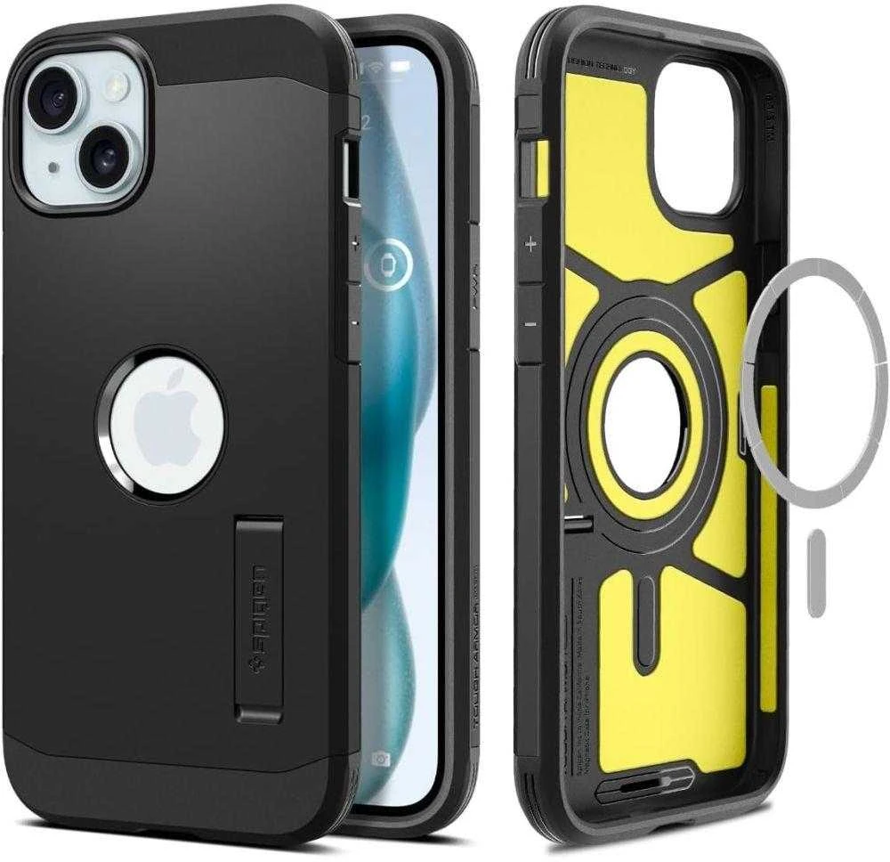 Apple iPhone 15 Spigen Tough Armor Mag MagSafe telefono dėklas juodos spalvos