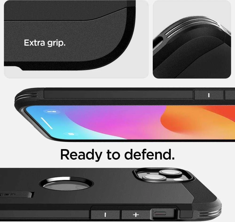 Apple iPhone 15 Spigen Tough Armor Mag MagSafe telefono dėklas juodos spalvos