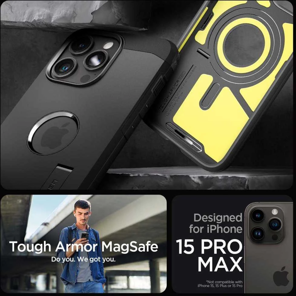 Spigen Tough Armor (MagFit) dėklas skirtas Apple iPhone 15 Pro Max, spalva - Juoda