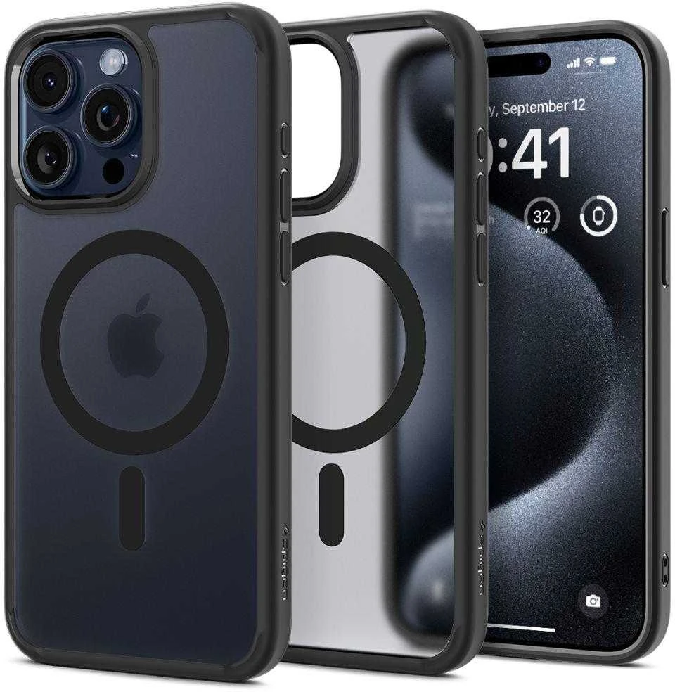 Spigen Ultra Hybrid (MagFit) dėklas skirtas Apple iPhone 15 Pro, spalva - Frost Black