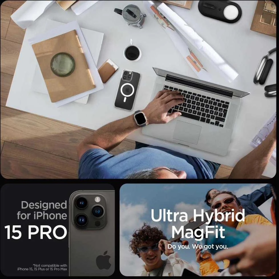 Spigen Ultra Hybrid (MagFit) dėklas skirtas Apple iPhone 15 Pro, spalva - Frost Clear