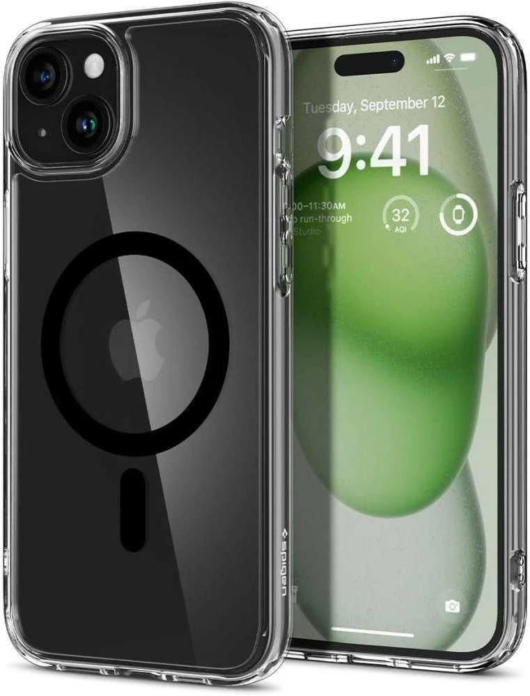 Spigen Ultra Hybrid (MagFit) dėklas skirtas Apple iPhone 15, Juodos spalvos