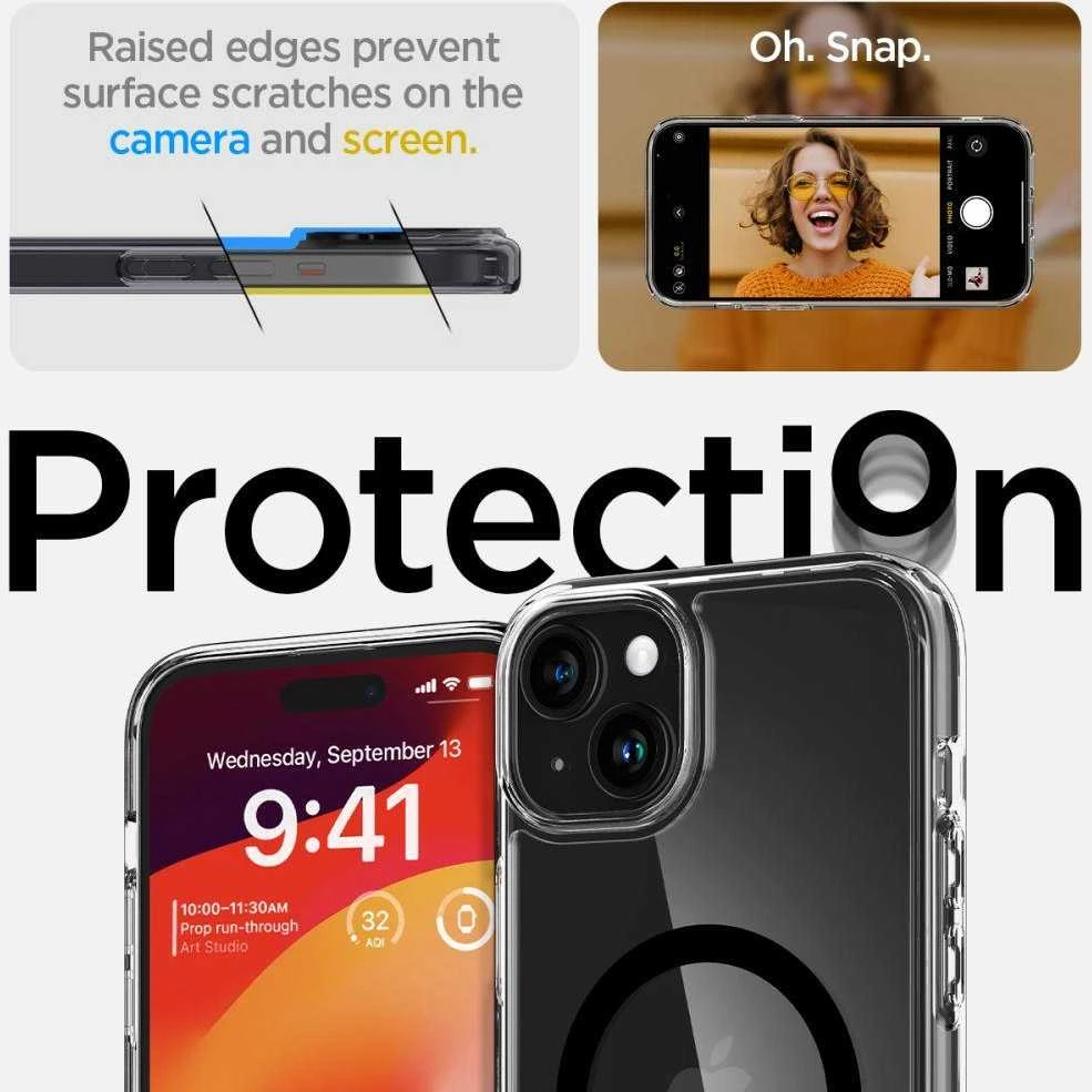 Spigen Ultra Hybrid (MagFit) dėklas skirtas Apple iPhone 15, Juodos spalvos