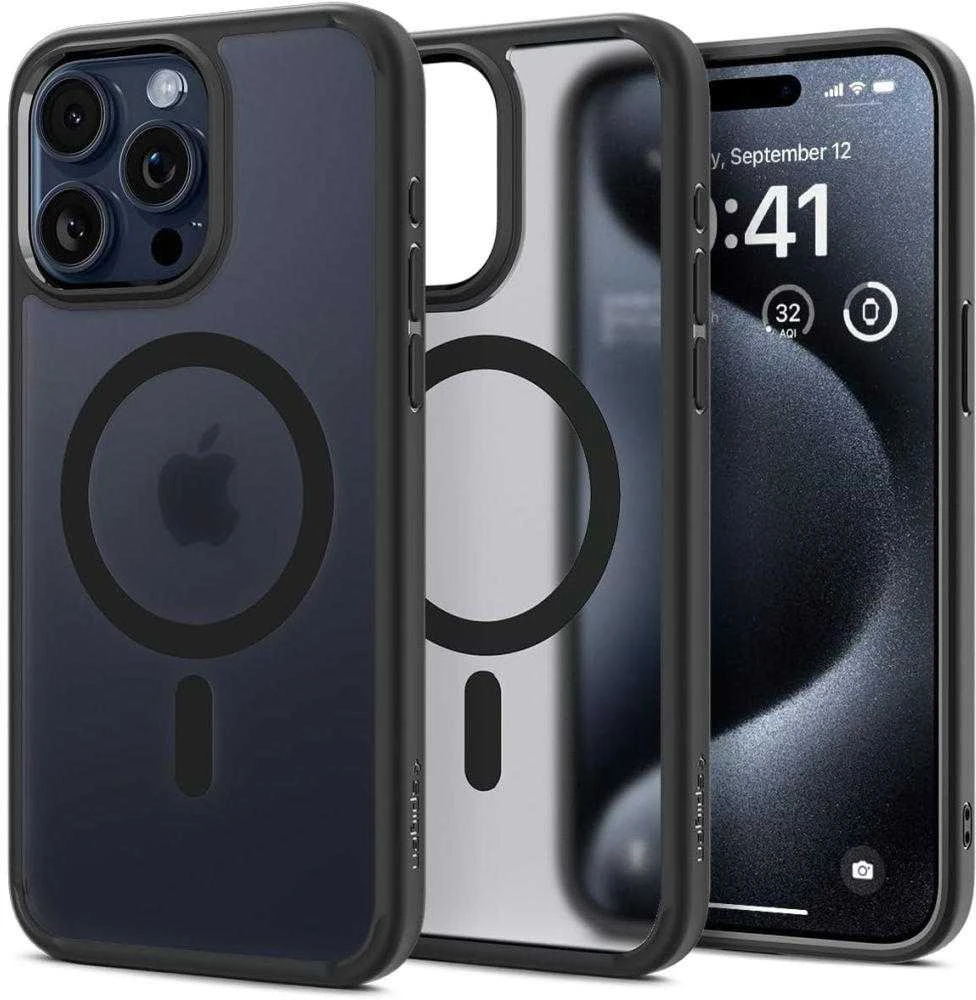 Spigen Ultra Hybrid (MagFit) dėklas skirtas Apple iPhone 15 Pro Max, spalva - Frost Black aprašymas - Prekės nuotrauka