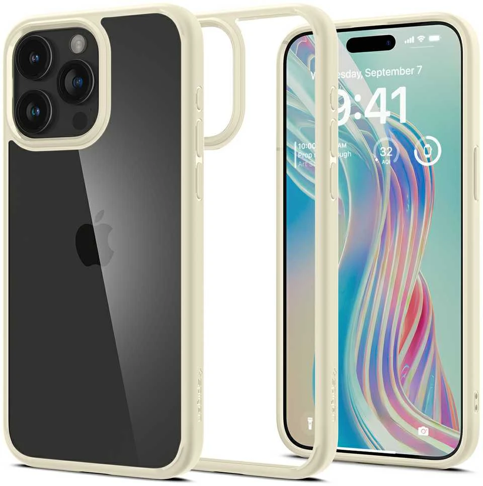 Dėklas Spigen Ultra Hybrid for iPhone 15 Pro Mute rusvai gelsvas