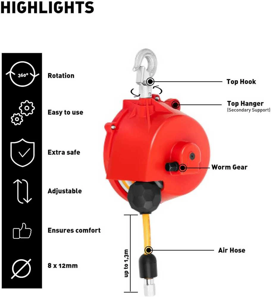 Steinberg Systems Kabelių balansavimo iškroviklis su pneumatine žarna 2,5 - 3,5kg 1,3 m