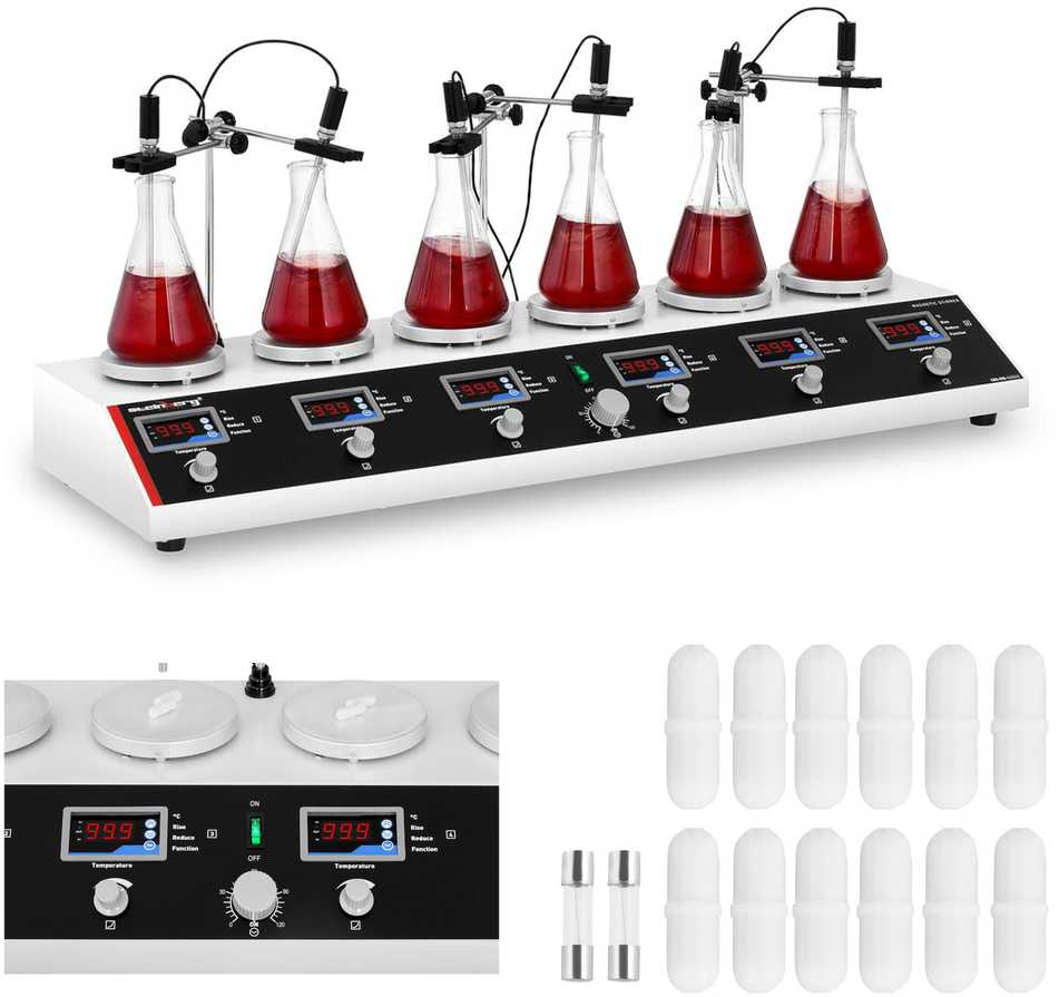 Steinberg Systems Laboratorinė magnetinė maišyklė 99°C laikmatis 6 stotelės + maišyklės
