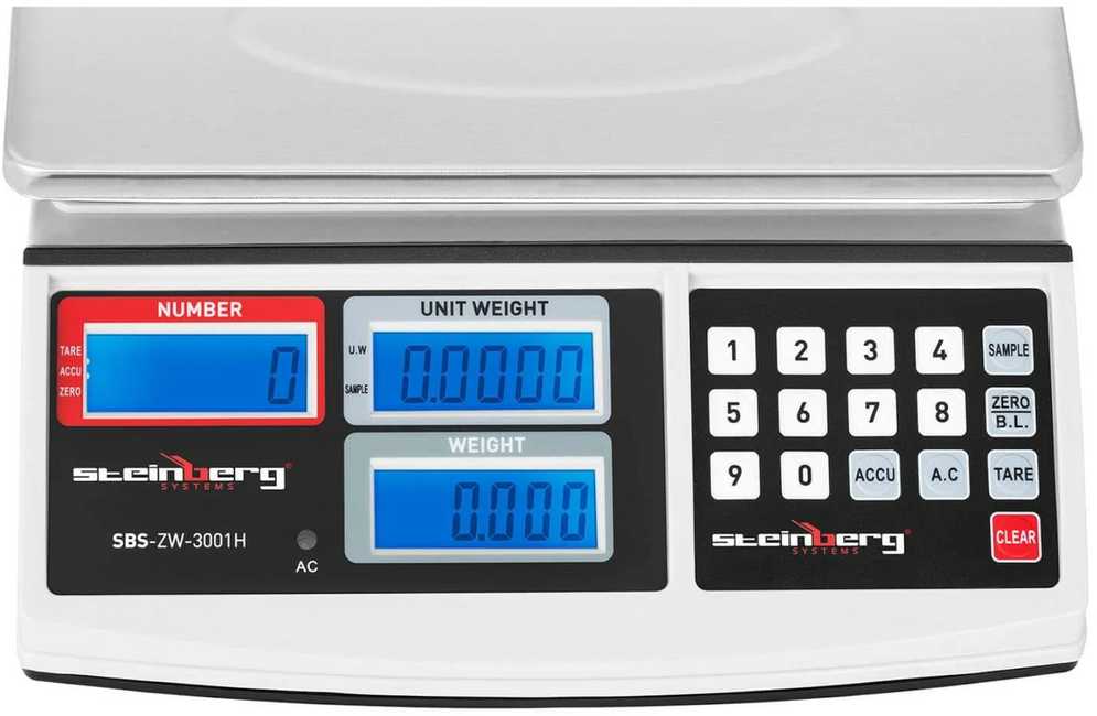 Virtuvinės svarstyklės Steinberg Systems SBS-ZW-3001H LCD vienetų skaičiavimo kontrolinės svarstyklės iki 30 kg