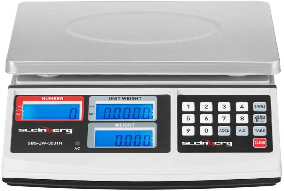 Virtuvinės svarstyklės Steinberg Systems SBS-ZW-3001H LCD vienetų skaičiavimo kontrolinės svarstyklės iki 30 kg