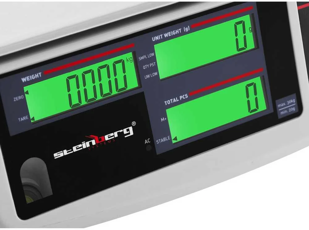 Virtuvinės svarstyklės Steinberg Systems Prekybos parduotuvės svarstyklių skaičiavimas LCD 30,5 x 22 cm 30 kg / 1 g