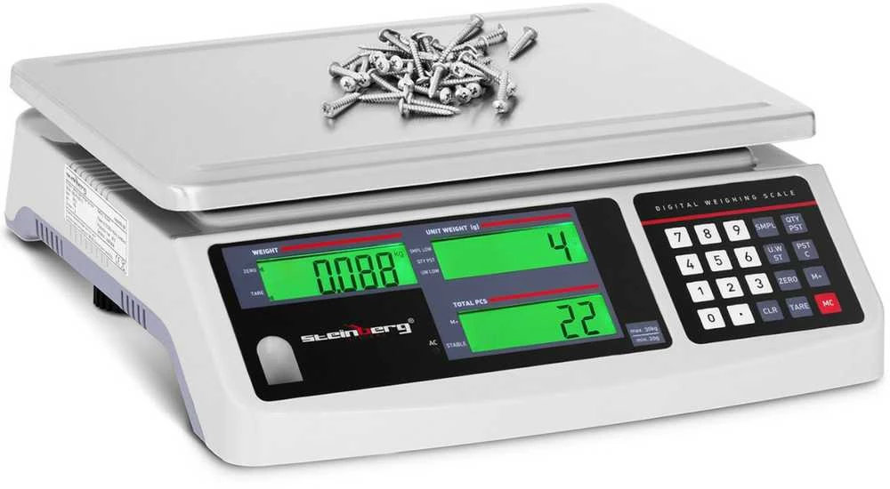 Virtuvinės svarstyklės Steinberg Systems Prekybos parduotuvės svarstyklių skaičiavimas LCD 30,5 x 22 cm 30 kg / 1 g