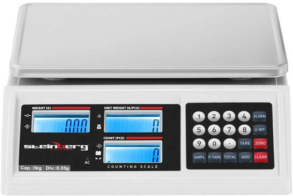 Virtuvinės svarstyklės Steinberg Systems Komercinių parduotuvių svarstyklių skaičiavimas LCD RS232 3000 g / 0,05 g