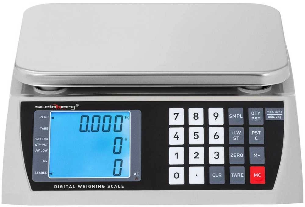 Virtuvinės svarstyklės Steinberg Systems Prekybos parduotuvės svarstyklių skaičiavimas LCD 22,3 x 17,4 cm 30 kg / 1 g