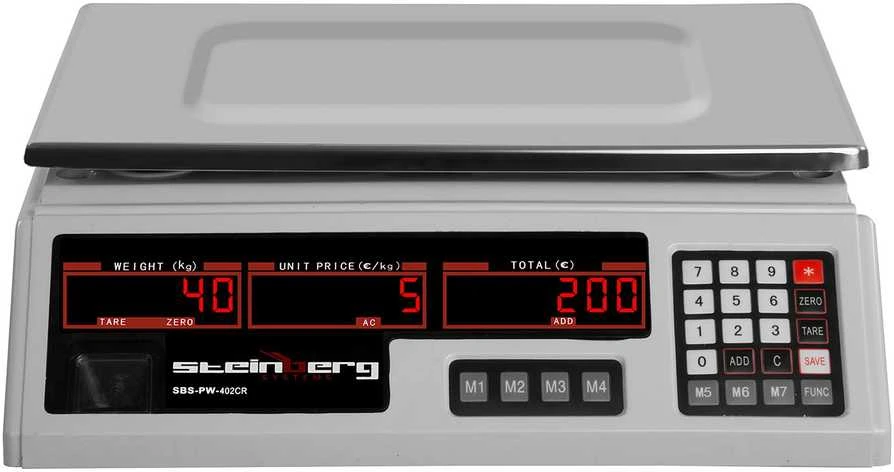 Virtuvinės svarstyklės Steinberg Systems Svarstyklės sklepowa kontrolna 330x240mm maitinimo šaltinis + akumulator 40kg / 2g - balta