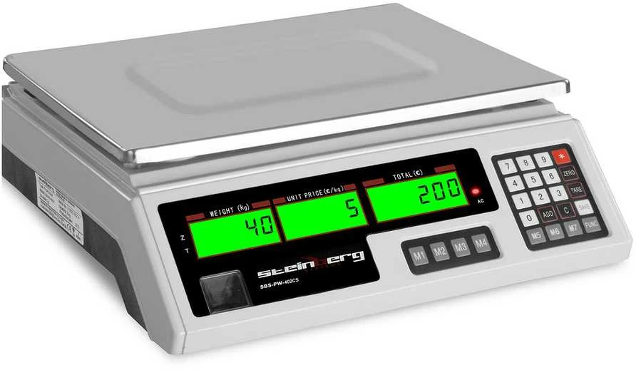 Virtuvinės svarstyklės Steinberg Systems Svarstyklės sklepowa kontrolna 339x233mm maitinimo šaltinis + akumulator 40kg / 2g - balta
