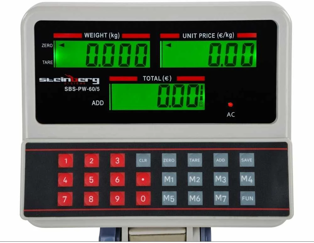 Steinberg Systems SBS-PW-60 LCD platforminės parduotuvės svarstyklės iki 60 kg