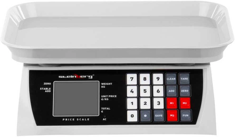 Virtuvinės svarstyklės Steinberg Systems Skaičiavimo bakalėjos svarstyklės su atmintimi ir vienetų skaičiavimo funkcija SBS-PW-301CA 30kg / 1g