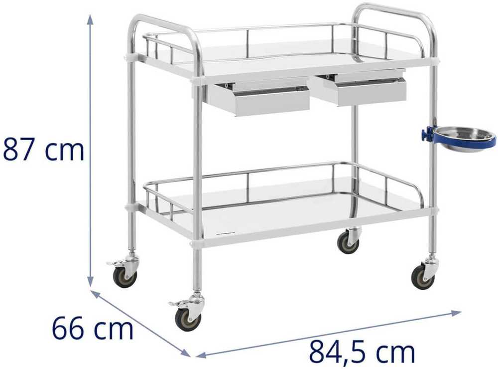 Steinberg Systems Laboratorinis vežimėlis kosmetikos procedūroms, plieno, 2 stalčiai, 2 lentynos, 84,5 x 66 x 87 cm
