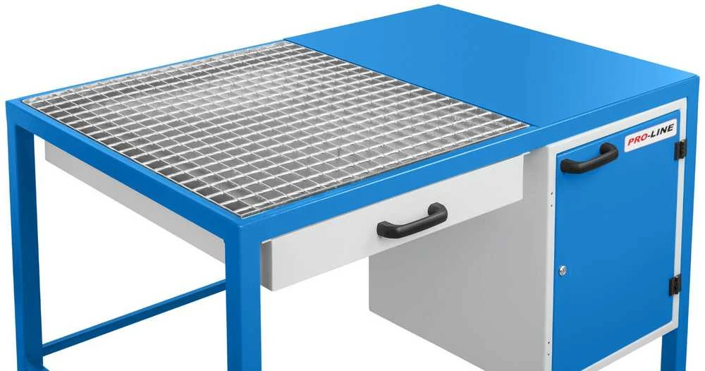PRO-LINE 1180x780x850 mm dirbtuvių šlifavimo stalas su dulkių surinkimo stalčiumi ir spintele