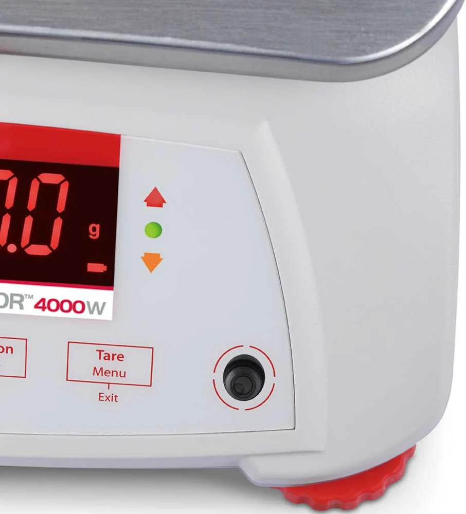 Virtuvinės svarstyklės VALOR 4000 svarstyklės su legalizavimu virtuvei, maitinimui, vandeniui IP68 LED 3Kg / 1g - OHAUS V41PWE3T-M