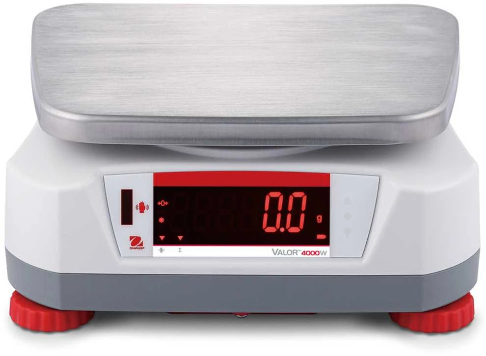 Virtuvinės svarstyklės VALOR 4000 svarstyklės su legalizavimu virtuvei, maitinimui, vandeniui IP68 LED 3Kg / 1g - OHAUS V41PWE3T-M