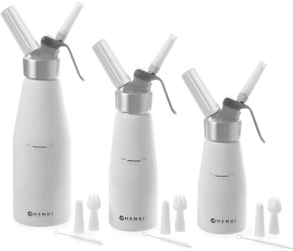 N2O Kitchen Line Rinkinys plaktos grietinėlės sifonas + 3 antgaliai 0,25L - balta - HENDI 588031