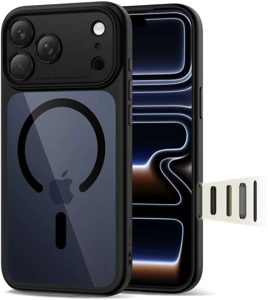 „Tech-Protect Magpeak Magsafe CC“ dėklas, skirtas „iPhone 17 Pro“ – skaidrus, juodas