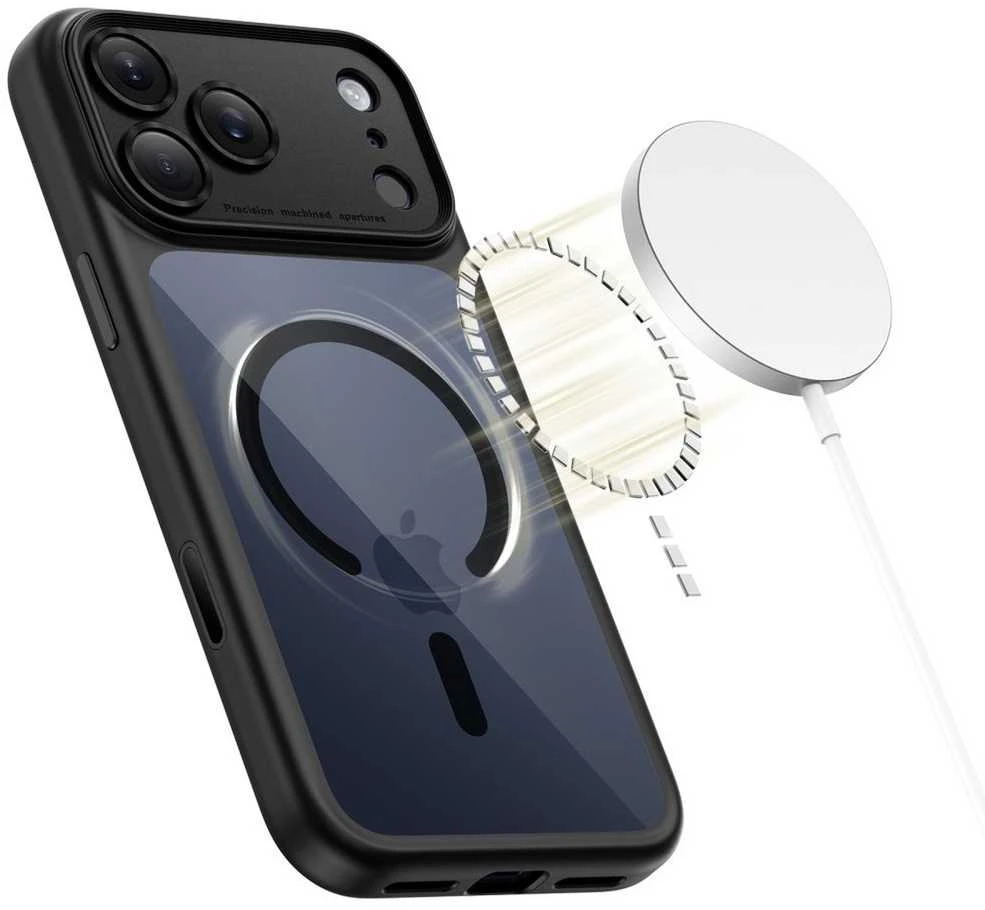 „Tech-Protect Magpeak Magsafe CC“ dėklas, skirtas „iPhone 17 Pro Max“ – skaidrus, juodas