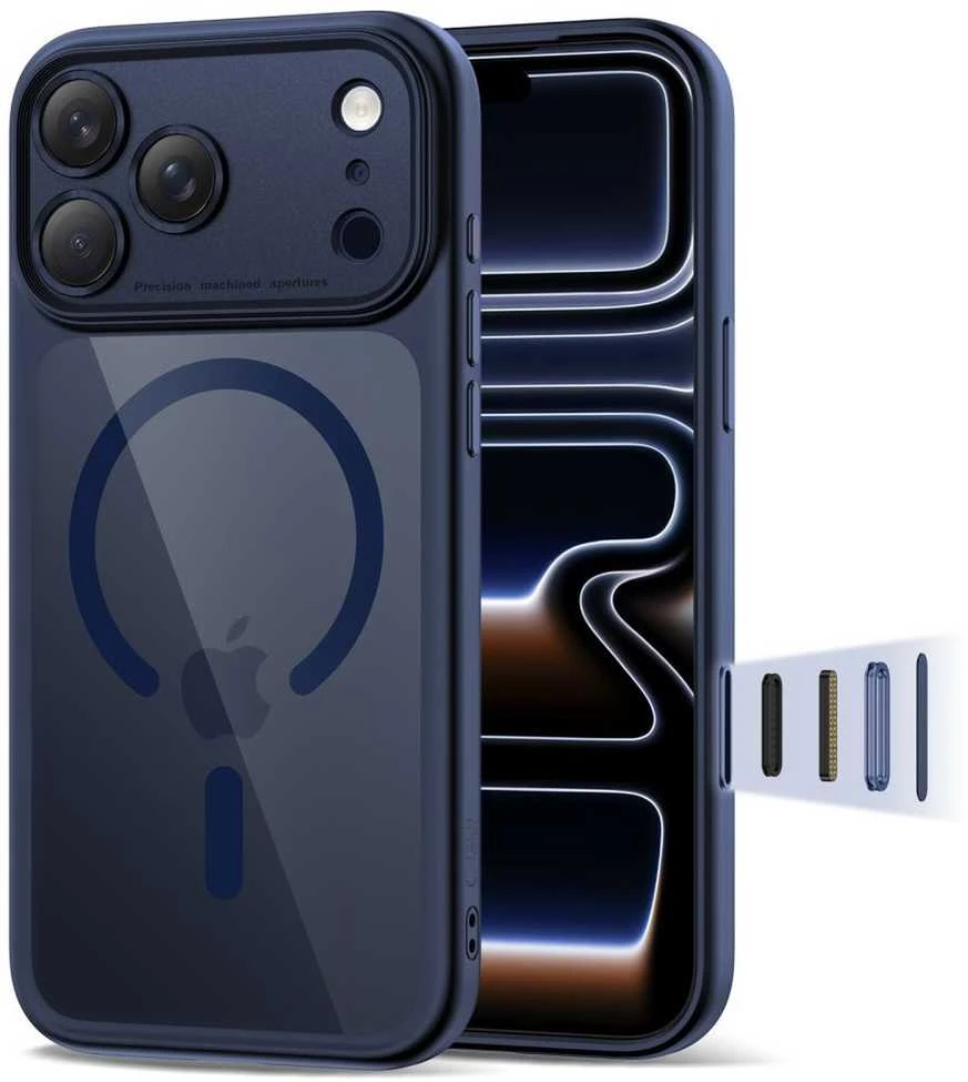 „Tech-Protect Magpeak Magsafe CC“ dėklas, skirtas „iPhone 17 Pro Max“ – skaidrus tamsiai mėlynas Mėlyna