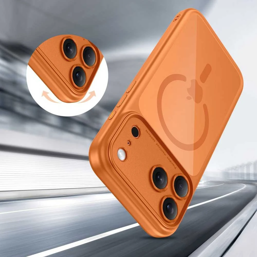 „Tech-Protect Magpeak Magsafe CC“ dėklas, skirtas „iPhone 17 Pro“ – permatomas oranžinis
