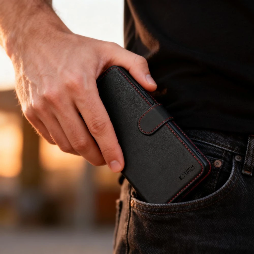 Dėklas Tech-Protect Wallet Samsung Galaxy S26 Ultra juodos spalvos/raudonos spalvos