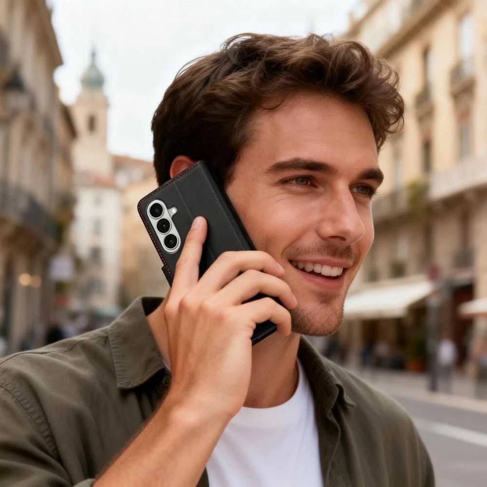Dėklas Tech-Protect Wallet Samsung Galaxy S26 juodos spalvos/raudonos spalvos
