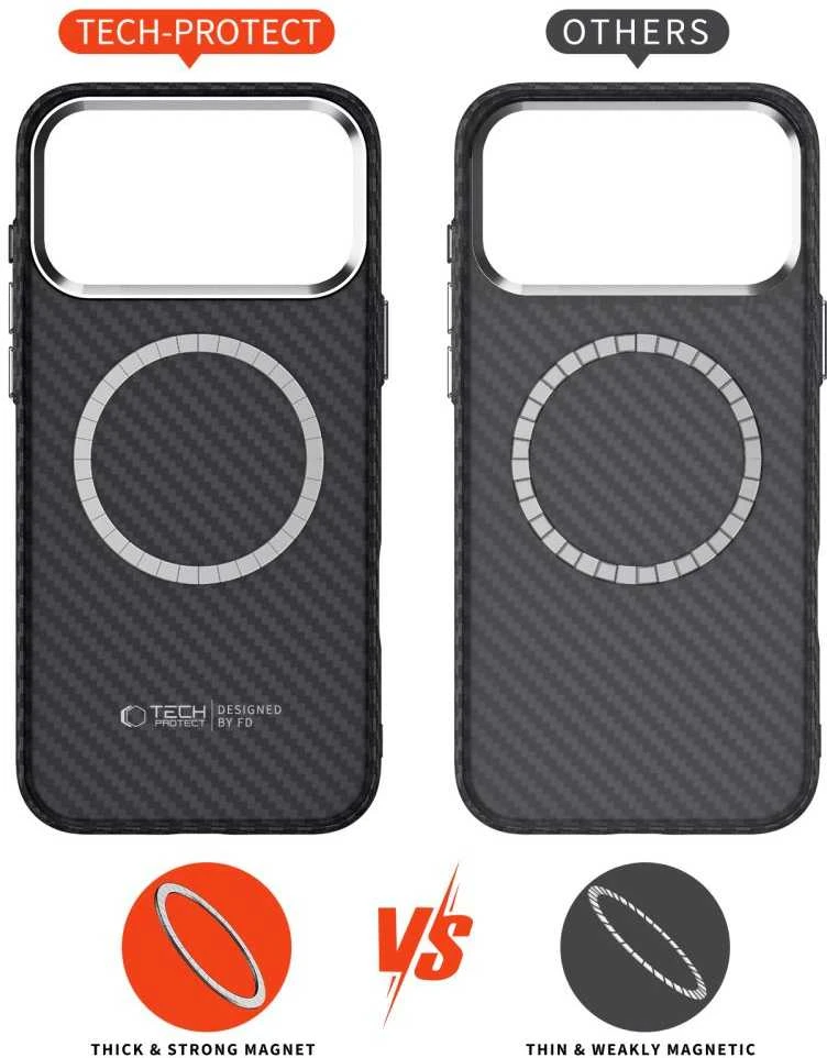 Dėklas Tech-Protect Ion Carbon Magsafe iPhone 17 Pro juodas/sidabrinis