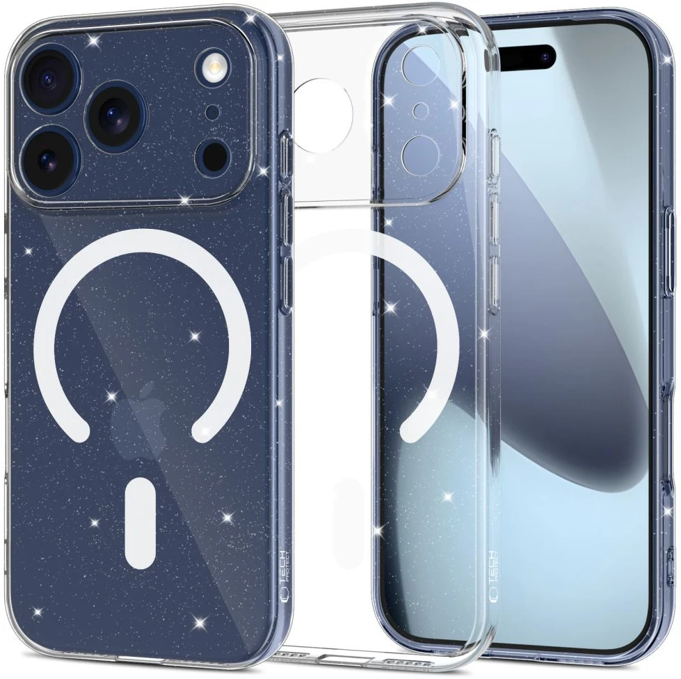Tech-Protect FlexAir MagSafe dėklas skirtas Apple iPhone 17 Pro Max – skaidrus Glitter
