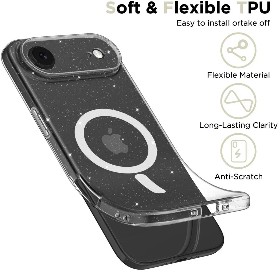 Tech-Protect FlexAir MagSafe dėklas skirtas Apple iPhone 17 Air – skaidrus Glitter