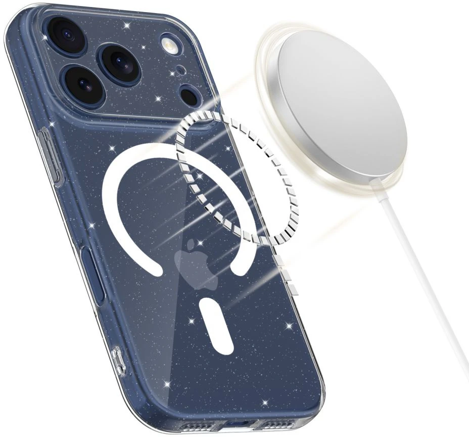 Tech-Protect FlexAir MagSafe dėklas skirtas Apple iPhone 17 Pro Max – skaidrus Glitter