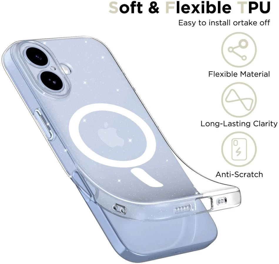 Tech-Protect FlexAir MagSafe dėklas skirtas Apple iPhone 17 – skaidrus Glitter