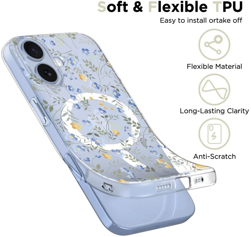 Tech-Protect FlexAir MagSafe dėklas skirtas Apple iPhone 17 – Daisies with Leaves