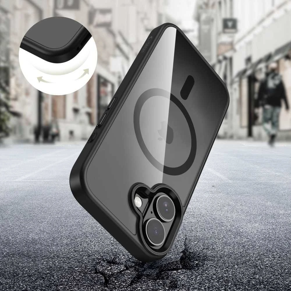 „Tech-Protect MagMat MagSafe“ dėklas, skirtas „iPhone 17“ – skaidrus, juodas
